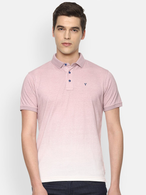 

VAN HEUSEN DENIM LABS Men Pink Solid Polo Collar T-shirt
