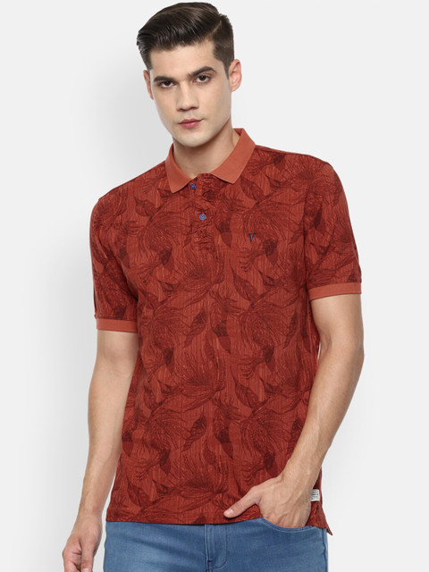 

VAN HEUSEN DENIM LABS Men Maroon Floral Printed Polo Collar Tropical T-shirt