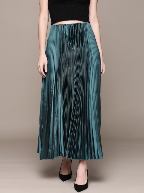 

Label Ritu Kumar Women Teal Blue Pleated Flared Skirt