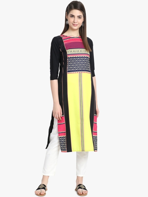 

ALC Creations Women Black & Yellow Geometric Printed Crepe Kurta
