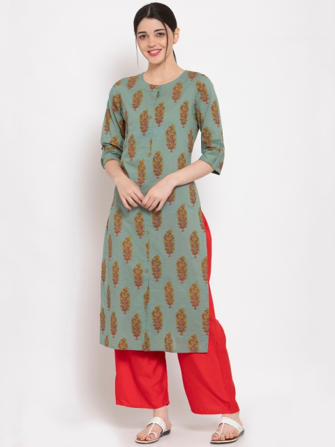 

ALC Creations Women Green Floral Printed Pure Cotton Kurta