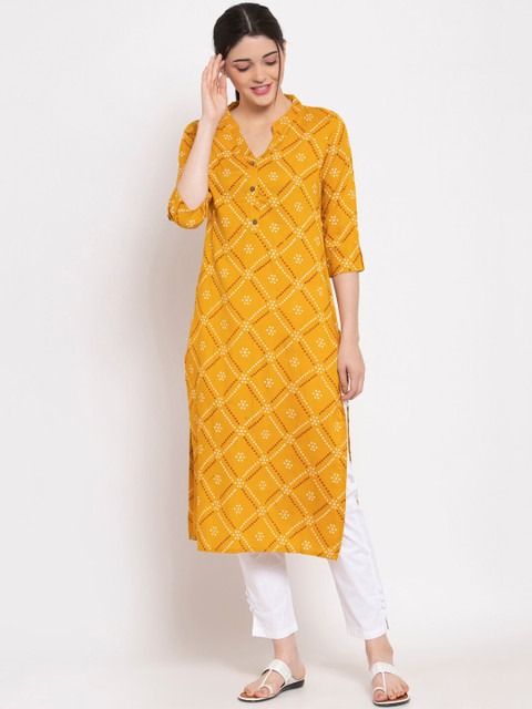 

ALC Creations Women Yellow Bandhani Printed Kurta