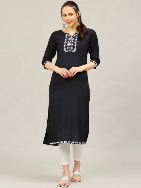 

ALC Creations Women Black Geometric Yoke Design Thread Work Kurta