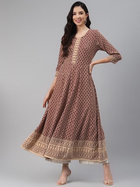 

Silai Bunai Women Maroon & Beige Chikankari A-line Kurta