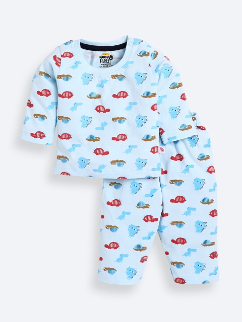 

AMUL Kandyfloss Unisex Kids Blue & Red Printed Pure Cotton Night suit