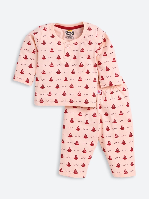 

AMUL Kandyfloss Unisex Kids Orange Pure cotton Printed Pyjama Set