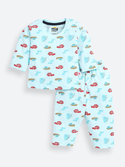 

AMUL Kandyfloss Unisex Kids Blue & Burgundy Printed Night suit