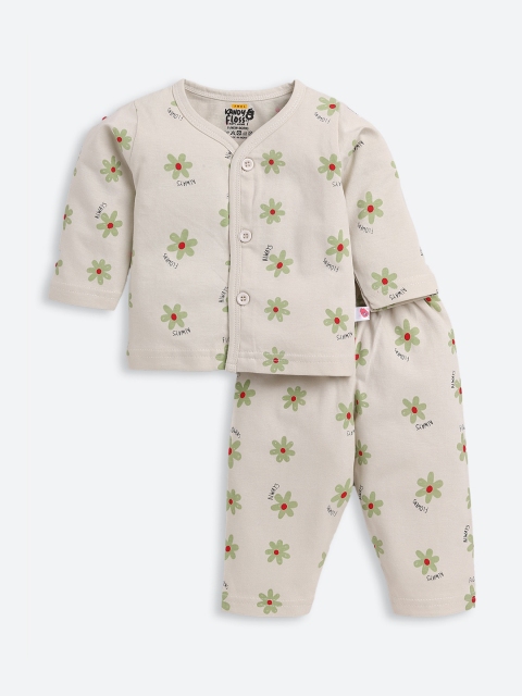 

AMUL Kandyfloss Unisex Kids Grey & Green Printed Pure Cotton Night suit