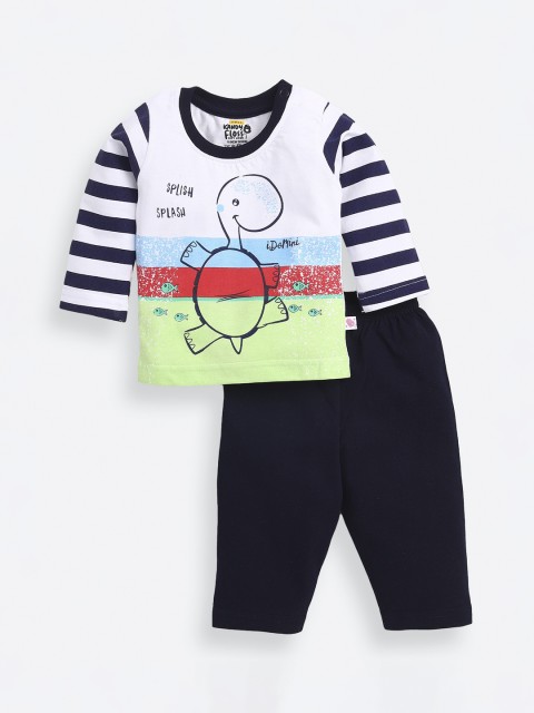 

AMUL Kandyfloss Unisex Kids Navy Blue & White Printed Night suit