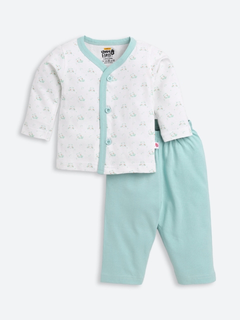 

AMUL Kandyfloss Unisex Kids Green & White Printed Pure Cotton Night suit