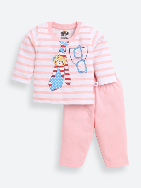

AMUL Kandyfloss Unisex Kids Pink & White Striped Pure Cotton Night suit
