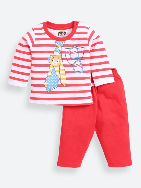 

AMUL Kandyfloss Unisex Kids Red & White Striped Night suit