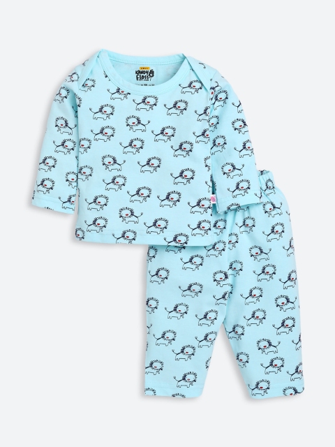 

AMUL Kandyfloss Unisex Kids Blue Graphic Printed Pure Cotton Night Suit