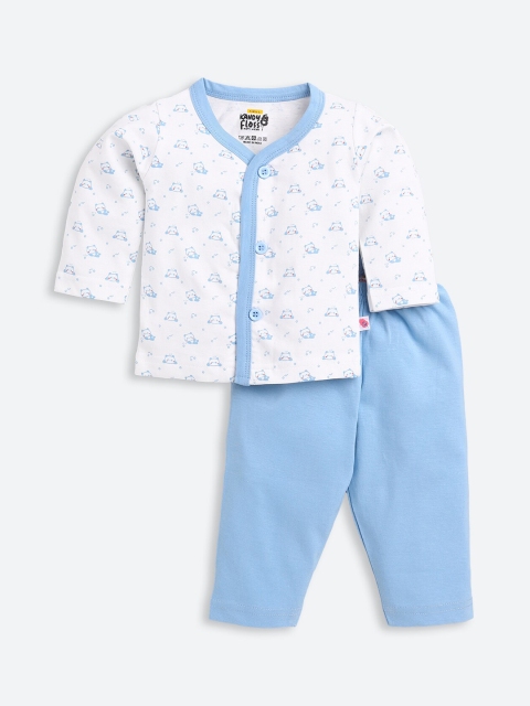

AMUL Kandyfloss Unisex Kids Blue & White Printed Pure Cotton Night suit