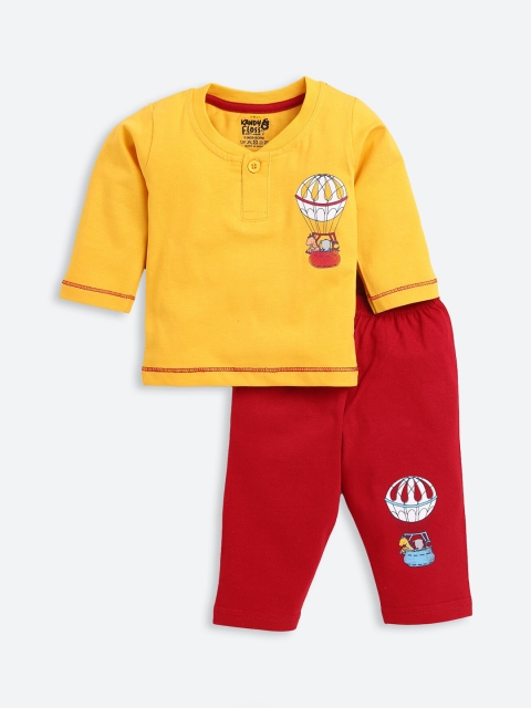 

AMUL Kandyfloss Kids Yellow & Red Pure Cotton Printed Night suit