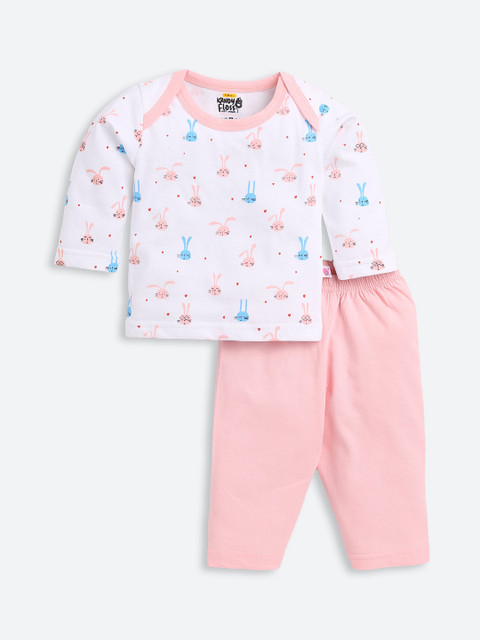 

AMUL Kandyfloss Unisex Kids Pink & White Graphic Pure Cotton Night Suit