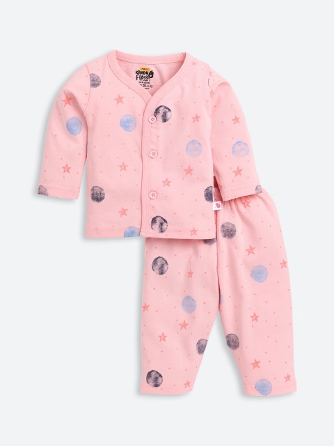 

AMUL Kandyfloss Unisex Kids Pink & Blue Printed Pure Cotton Night suit
