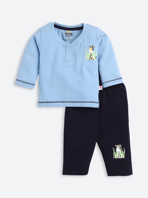 

AMUL Kandyfloss Unisex Kids Blue & Green Printed Night suit