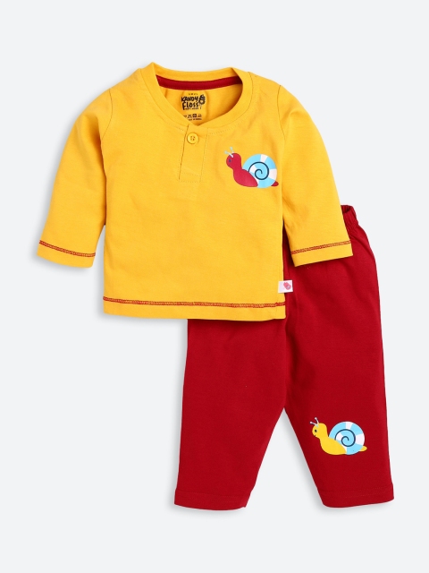 

AMUL Kandyfloss Unisex Kids Yellow & Red Printed Night suit