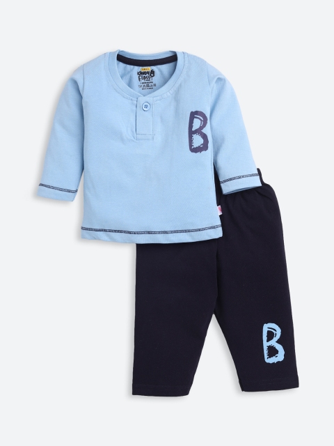 

AMUL Kandyfloss Kids Blue & Navy Blue Pure Cotton Printed Night suit