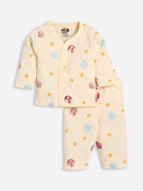 

AMUL Kandyfloss Unisex Kids Cream-Coloured & Blue Printed Night suit