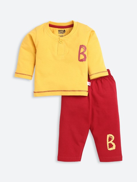 

AMUL Kandyfloss Unisex Kids Yellow & Red Printed Pure Cotton Night suit