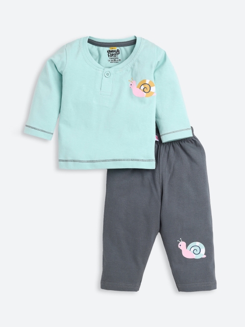 

AMUL Kandyfloss Unisex Kids Blue & Grey Printed Night suit