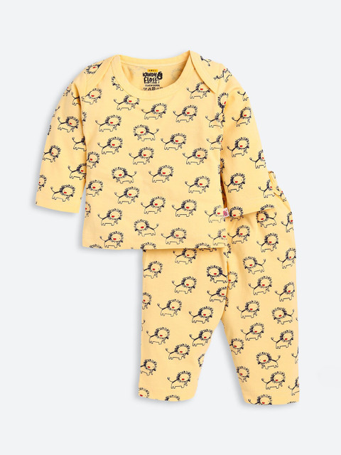 

AMUL Kandyfloss Kids Yellow & Black Pure Cotton Printed Night suit