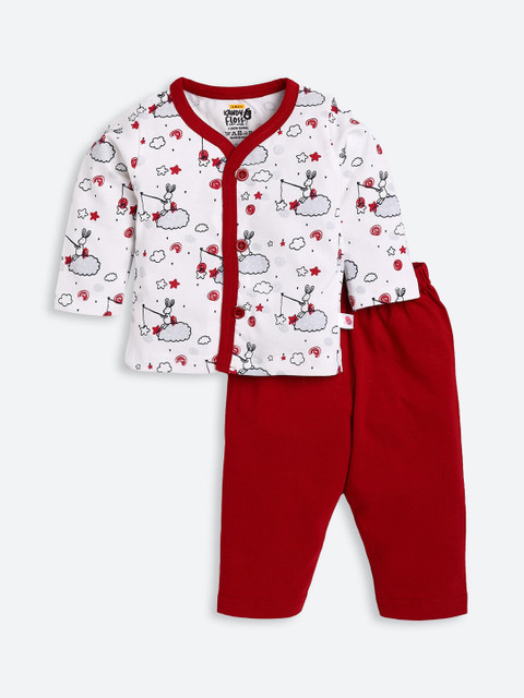 

AMUL Kandyfloss Unisex Kids Red & White Graphic Printed Pure Cotton Night Suit