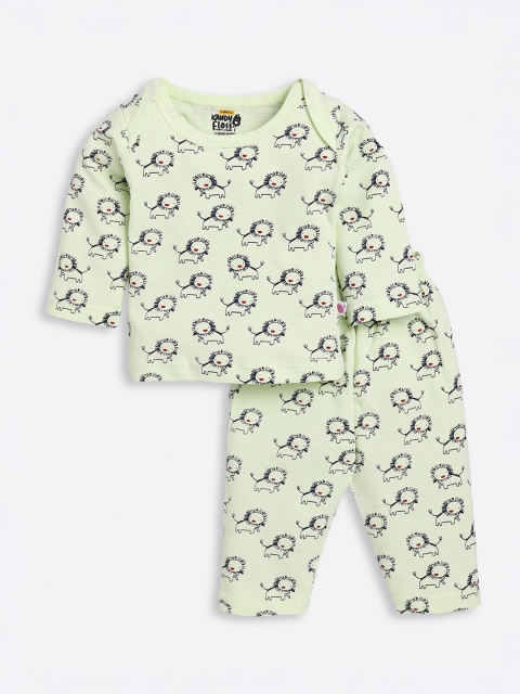 

AMUL Kandyfloss Unisex Kids Green & Black Printed Night suit