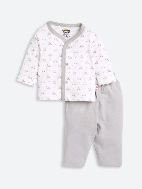 

AMUL Kandyfloss Unisex Kids Grey & White Printed Pure Cotton Night suit