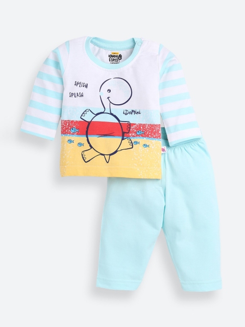 

AMUL Kandyfloss Unisex Kids Blue & White Printed Pure Cotton Night suit