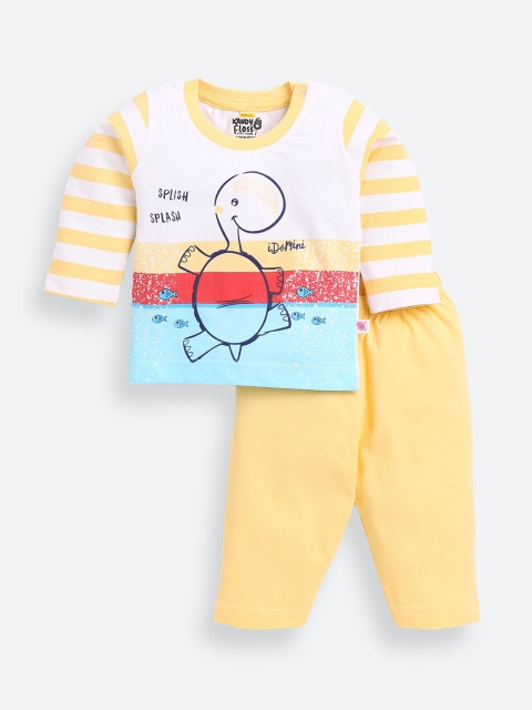 

AMUL Kandyfloss Unisex Kids Yellow & White Printed Night suit