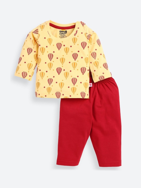 

AMUL Kandyfloss Unisex Kids Yellow & Red Printed Pure Cotton Night suit