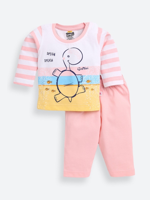 

AMUL Kandyfloss Unisex Kids Pink & Yellow Printed Night suit
