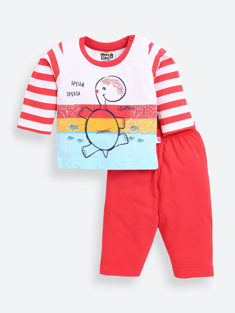 

AMUL Kandyfloss Kids Red & White Pure Cotton Printed Night suit