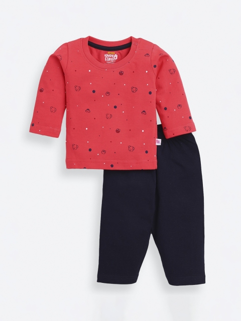 

AMUL Kandyfloss Unisex Kids Red & Navy Blue Printed Night suit
