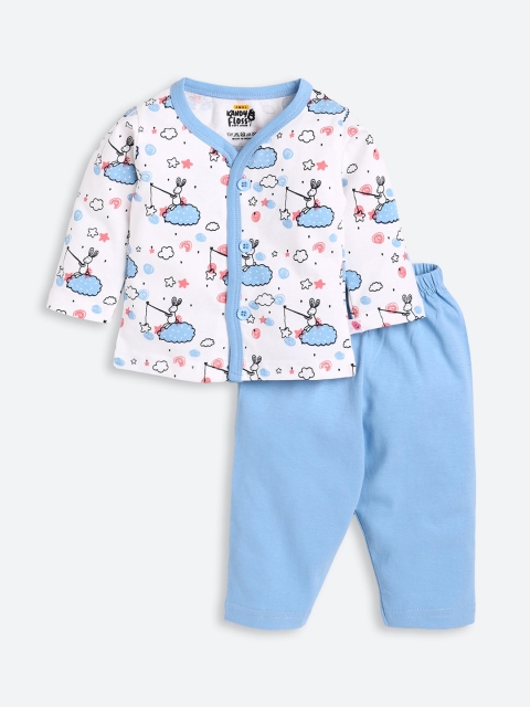 

AMUL Kandyfloss Unisex Kids Blue & White Printed Night suit