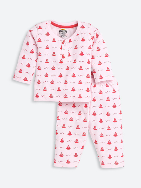 

AMUL Kandyfloss Unisex Kids Pink & Red Printed Pure Cotton Night suit