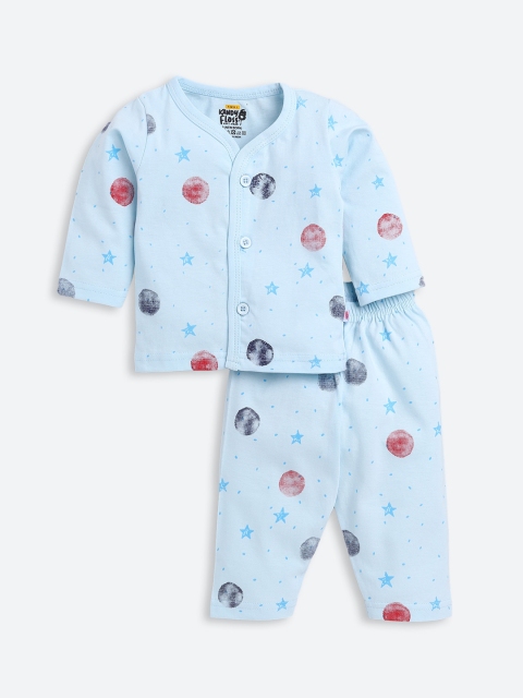 

AMUL Kandyfloss Unisex Kids Blue & Red Printed Pure Cotton Night suit