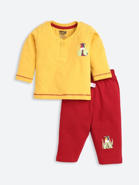 

AMUL Kandyfloss Unisex Kids Yellow & Red Graphic Pure Cotton Night Suit