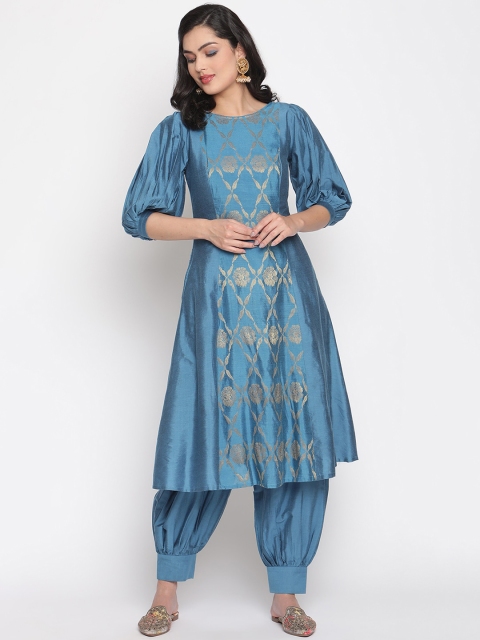 

Abhishti Women Blue Ethnic Motifs Woven Design Banarasi Kurta