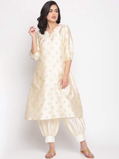 

Abhishti Women Cream-Coloured Ethnic Motifs Woven Design Banarasi Kurta