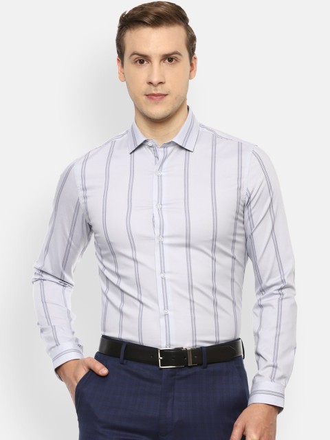 

Louis Philippe Men White Slim Fit Opaque Striped Formal Shirt