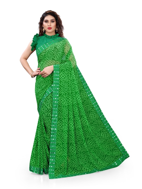 

KALINI Green & White Bandhani Saree