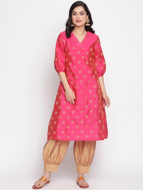 

Abhishti Women Pink Ethnic Motifs Printed Regular Banarasi Kurta with Salwar