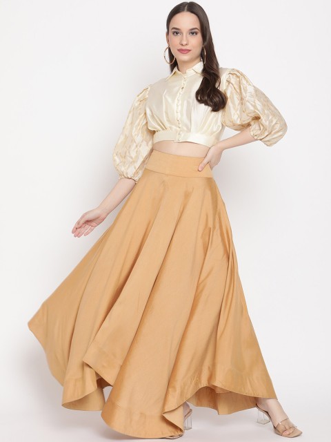 

Abhishti Women Cream-Coloured Angrakha Kurta with Skirt & With Dupatta