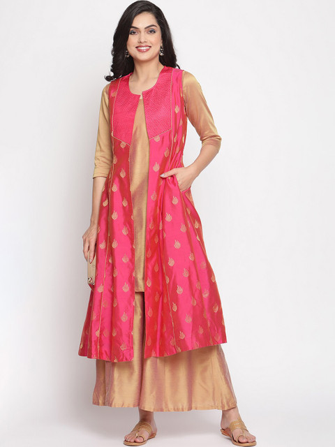 

Abhishti Women Pink Regular Banarasi Kurta with Trousers with Jacket