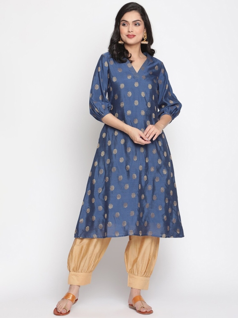 

Abhishti Women Blue Paisley Embroidered Empire Kurti with Churidar & With Dupatta