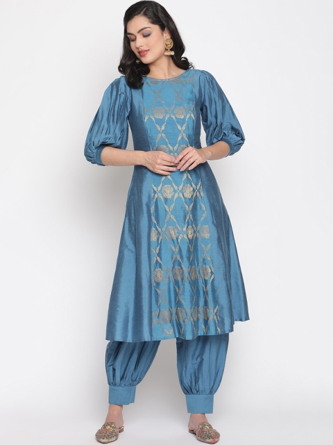 

Abhishti Women Blue Embroidered Panelled Kurti with Salwar